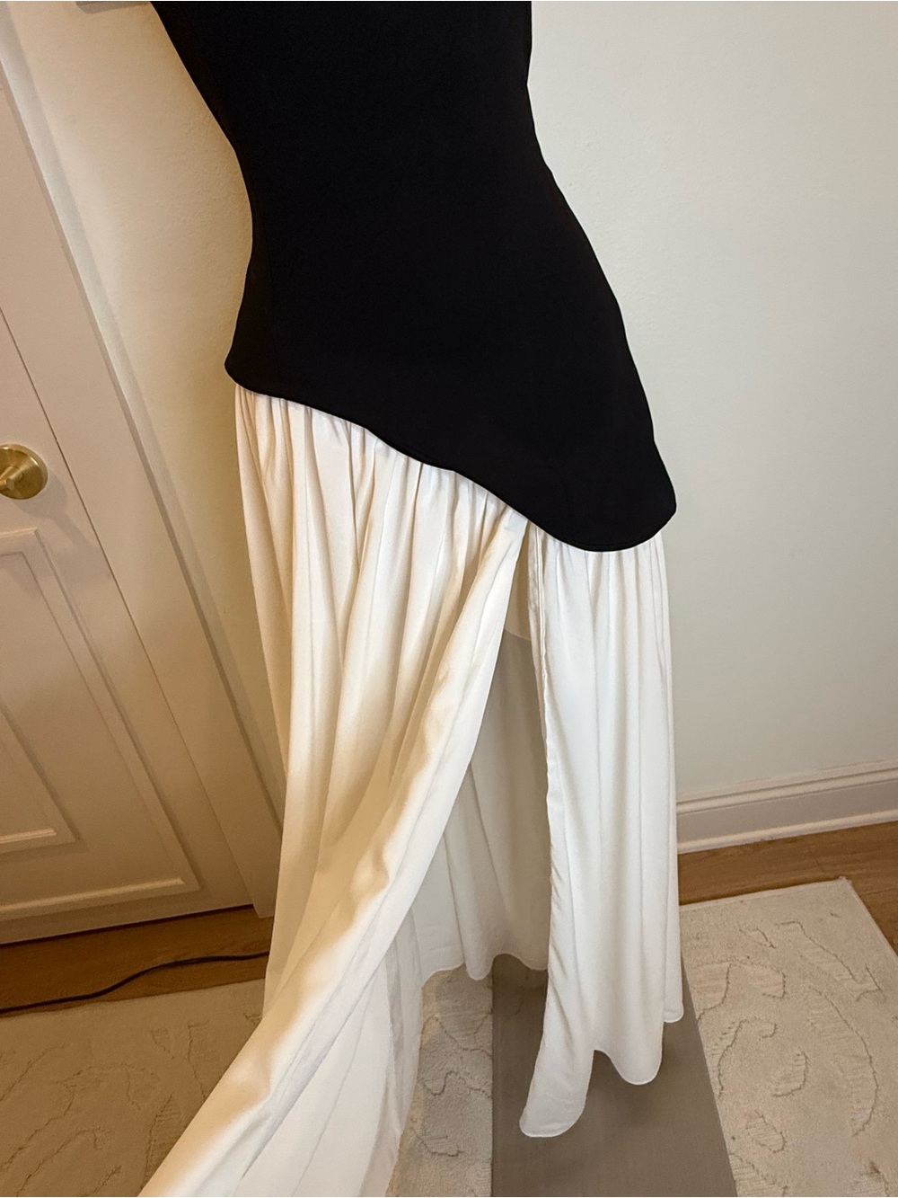 Elegant Strapless Black & White Asymmetric Maxi Dress - Picture 7 of 9